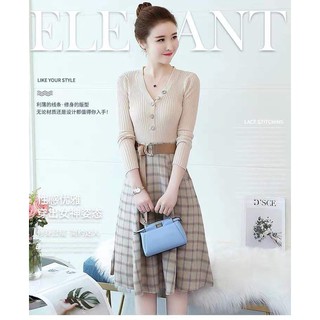 chân váy xòe caro dài siêu xinh