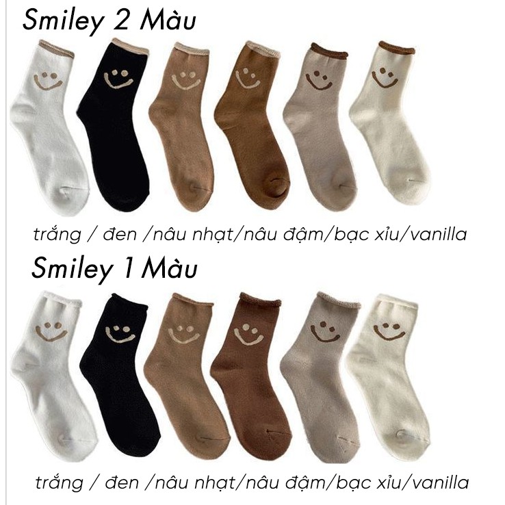 Tất, Vớ Cotton Cao Cổ Hình Mặt Cười Smiley Tone Be Nâu