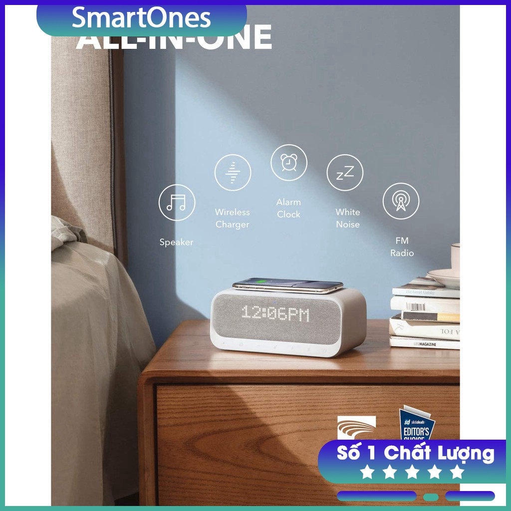 Loa Bluetooth Soundcore Wakey - A3300 Bluetooth 5.0 hỗ trợ sạc không dây Qi 10W , FM,thẻ nhớ,hẹn giờ báo thức thông minh