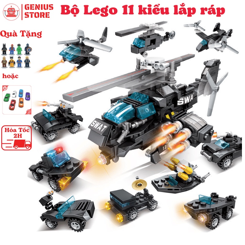 Bộ lắp ghép lego máy bay SWAT (300 mảnh), đồ chơi lắp ráp máy bay trực thăng 10 Trong 1