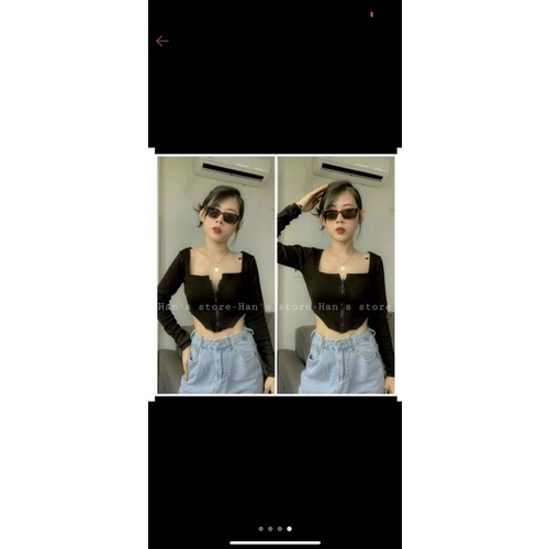 Áo croptop Dây kéo sexy, chất borip mát xịn alohashop91