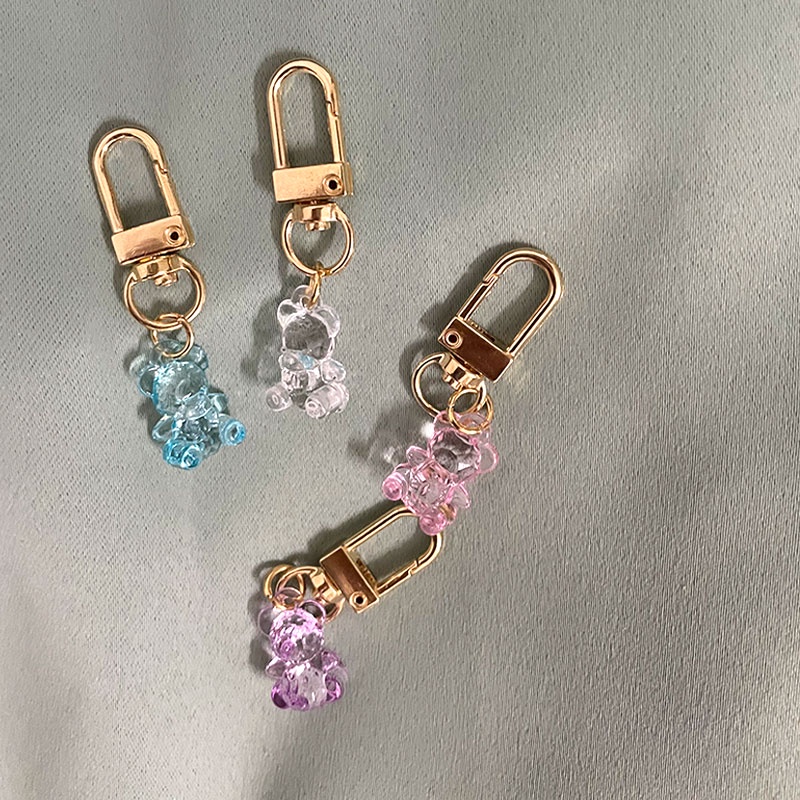 Móc Khóa Gắn Vỏ Bảo Vệ Hộp Sạc Tai Nghe Airpods Trong Suốt Hình Gấu Dễ Thương