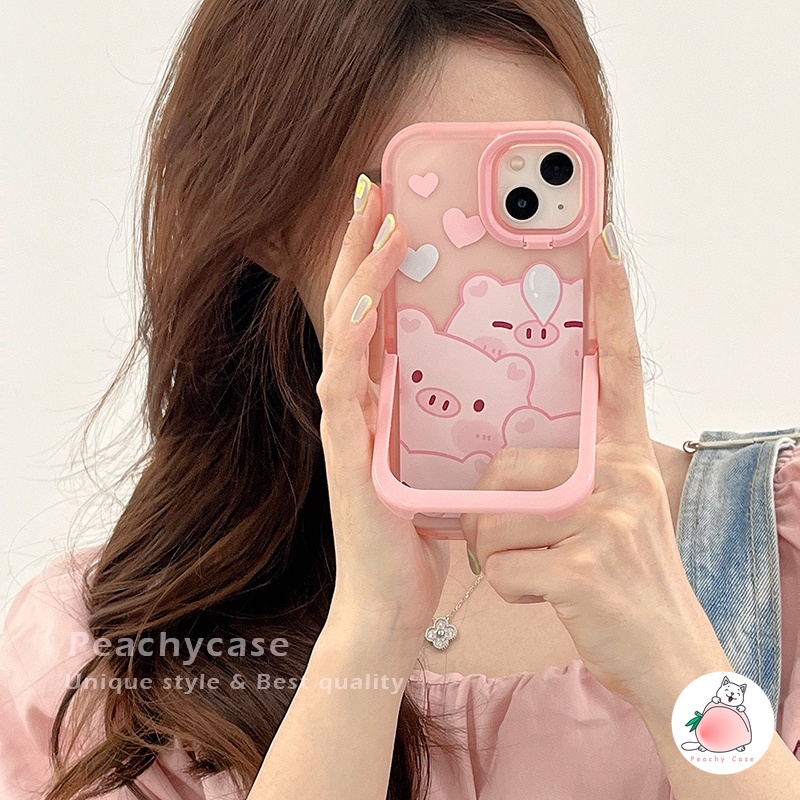 Ốp Điện Thoại TPU Mềm Có Giá Đỡ Hình Heo Hồng Dễ Thương Cho iPhone 13 12 Pro Max 11 Xr Xs Max X