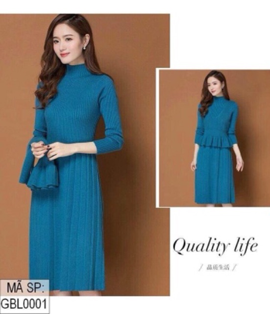 Đầm len set váy + áo peplum