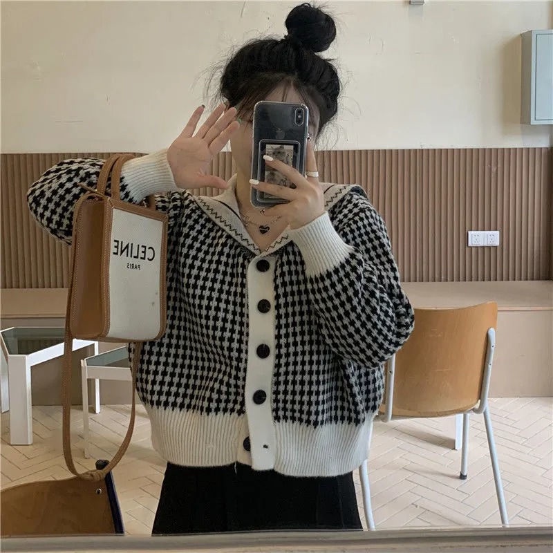 Áo Sweater Dài Tay Phong Cách Hàn Quốc Sành Điệu 195226 Áo Khoác Dệt Kim Cổ Thủy Thủ Xinh Xắn Theo Phong Cách Retro Phương Tây