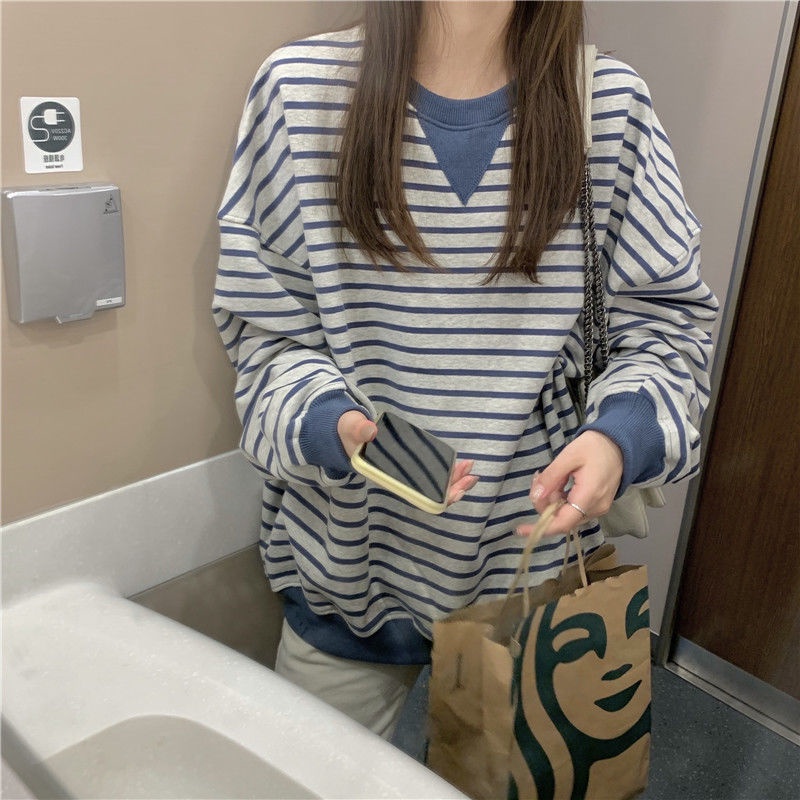 Áo Thun Tay Dài Sọc Ngang Thời Trang Hàn Quốc Mới