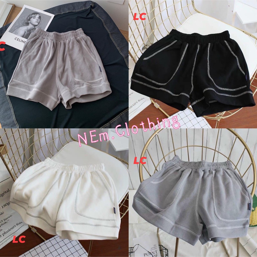 Quần Đùi Short Viền Kẻ Nổi - NEm.Clothing Nữ [FREESHIP] - Shorts mặc ở nhà, sooc ngủ cạp chun trơn màu basic Ulzzang HO