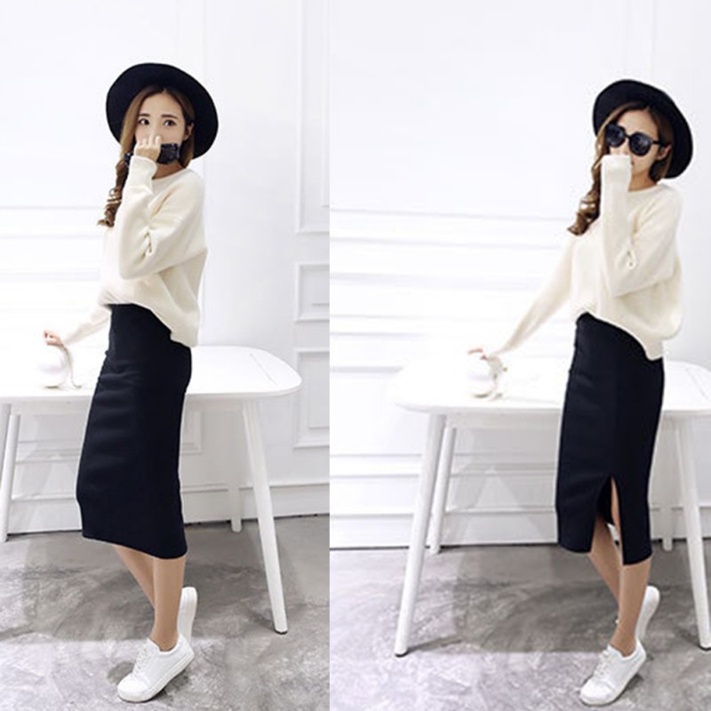 [Baywellfashion]Chân váy bút chì bằng cotton dáng dài ôm sát xẻ tà màu trơn đơn giản cho nữ | BigBuy360 - bigbuy360.vn