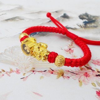 Vòng tay phong thủy dây vải  tỳ hưu la bàn mạ vàng charm kim tiền may mắn