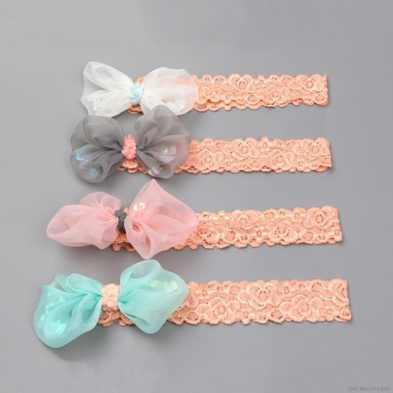 Băng đô ren hoa đính nơ nhiều màu xinh xắn cho bé gái