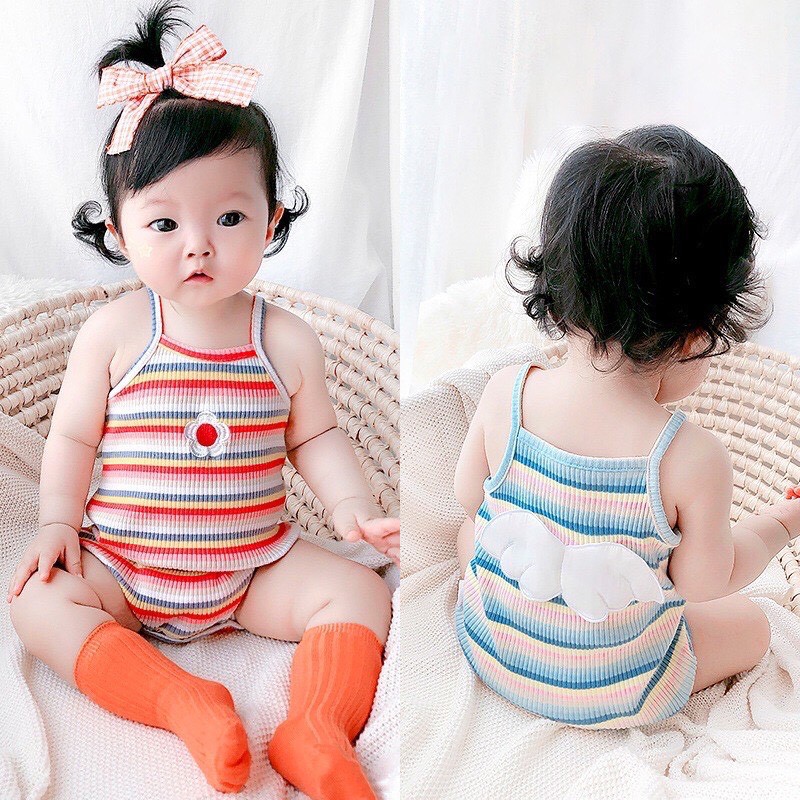 Bodysuit, Body 2 Dây Sọc Ngang Hoạ Tiết Cầu Vồng Mùa Hè Cho Bé Sơ Sinh - 18 tháng