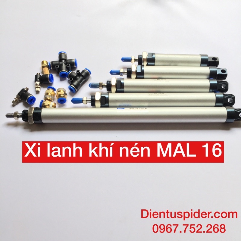 Xi lanh khí nén tròn Mall 16x25, 16x50, 16x75, 16x100, 16x150