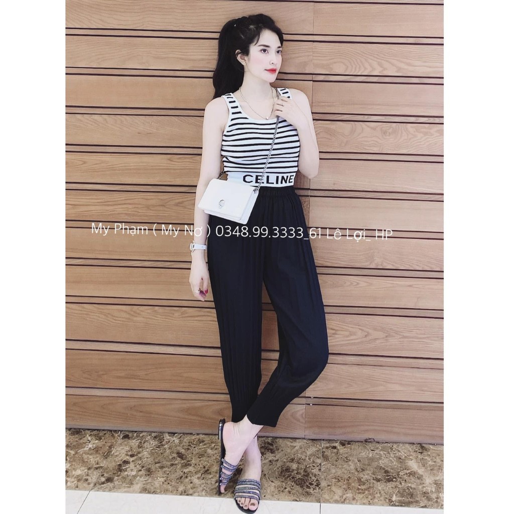 ÁO SÁT NÁCH KẺ CROP BO EO CHỮ CEL | BigBuy360 - bigbuy360.vn