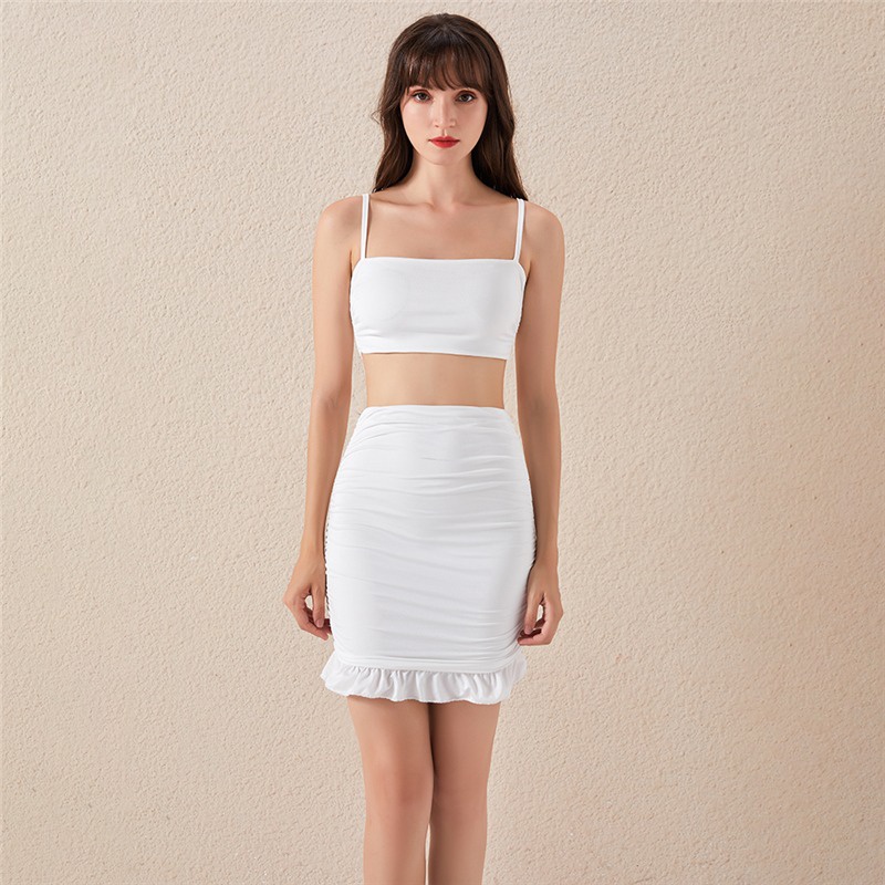 Bộ Áo Croptop Hai Dây Phối Bèo + Chân Váy Ôm Mini Thời Trang Mùa Hè 2020 Cho Nữ | BigBuy360 - bigbuy360.vn