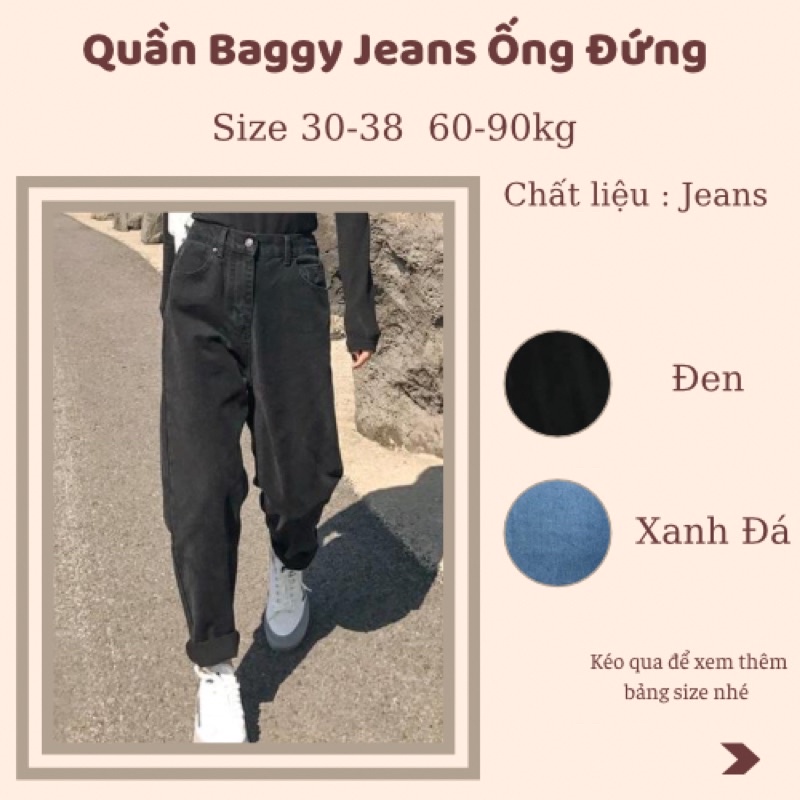 Quần jean nữ lưng thun, quần baggy bò nữ ống đứng ulzzang phong cách Hàn Quốc
