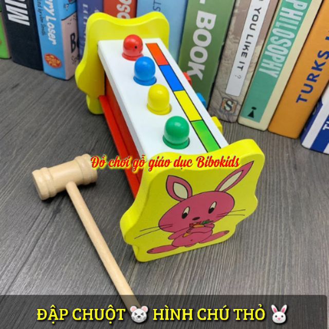 Đồ chơi gỗ đập chuột hình thỏ đồ chơi thông minh rèn vận động tinh cho bé