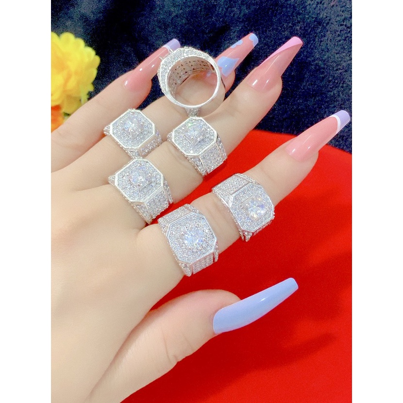 Nhẫn Nam Mạ Vàng 24k Kiểu Vuông Đính Toàn Bộ Đá 24042022 - Bền Màu - Không Đen, Không D