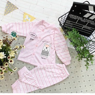 Bộ dài tay Unchi Nỉ cotton tay kẻ, cúc giữa+ Quần kẻ, chất đẹp cho bé trai,gái Q191, Unchi Store