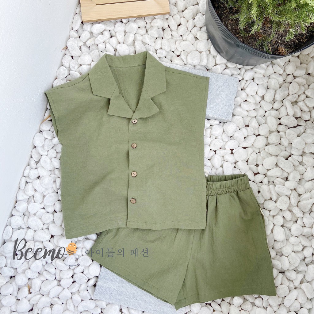 Quần áo cho bé, Set sơ mi kiểu cổ vest mix quần đùi GELU KIDS phong cách Hàn Quốc chất liệu thô mềm - SBU001 S