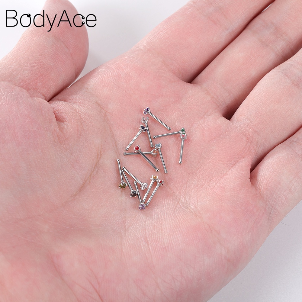 Set 14 Khuyên Mũi Thép Không Gỉ Đính Đá Pha Lê Nhiều Màu Sắc