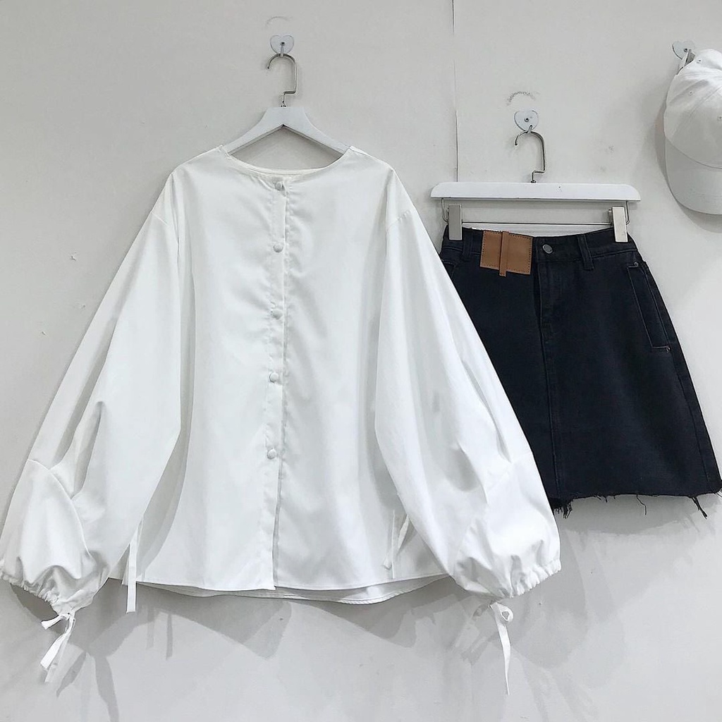 Áo Sơ Mi Trắng Nữ JEM CLOSET Form Rộng Chất Kaki Mịn Thiết Kế Tay Phồng Dễ Thương ROSE 10006