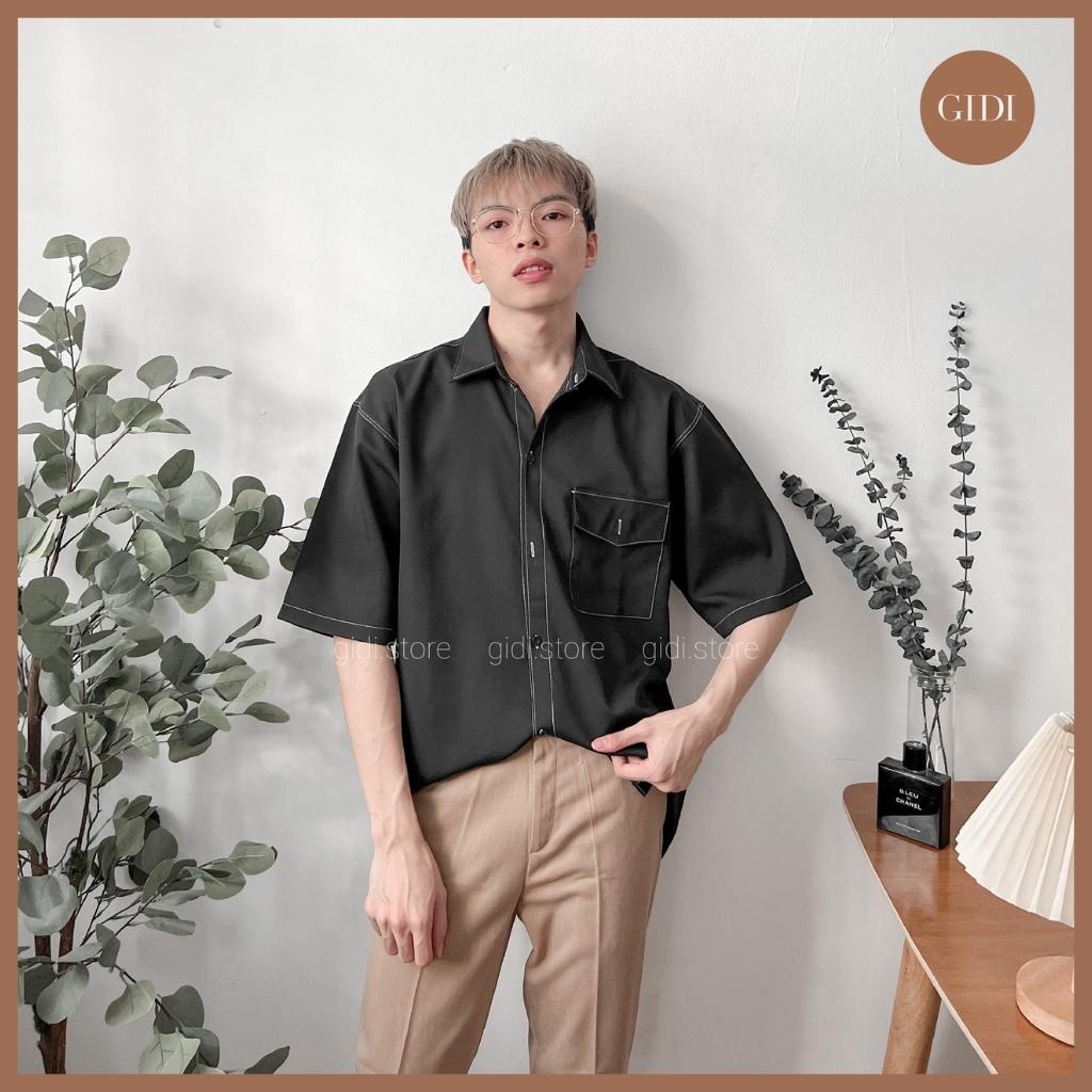 Áo Sơ mi chạy Viền Chỉ tay lỡ Nam Nữ Unisex form rộng - áo sơ mi OVERSIZE vải lụa không nhăn