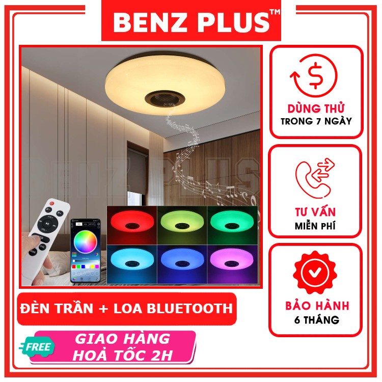 Đèn led ốp trần thông minh BENZ trang trí phòng khách, phòng ngủ.. tích hợp loa bluetooth điều khiển qua App, remote
