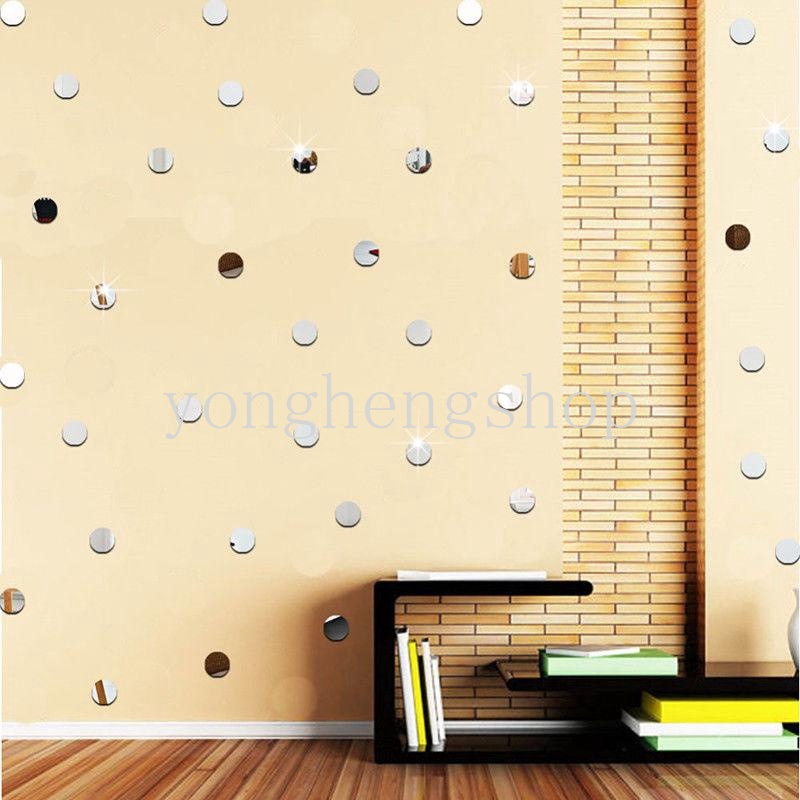 Set 50 miếng dán tường trang trí hình tròn tráng gương chấm bi bằng Acrylic DIY