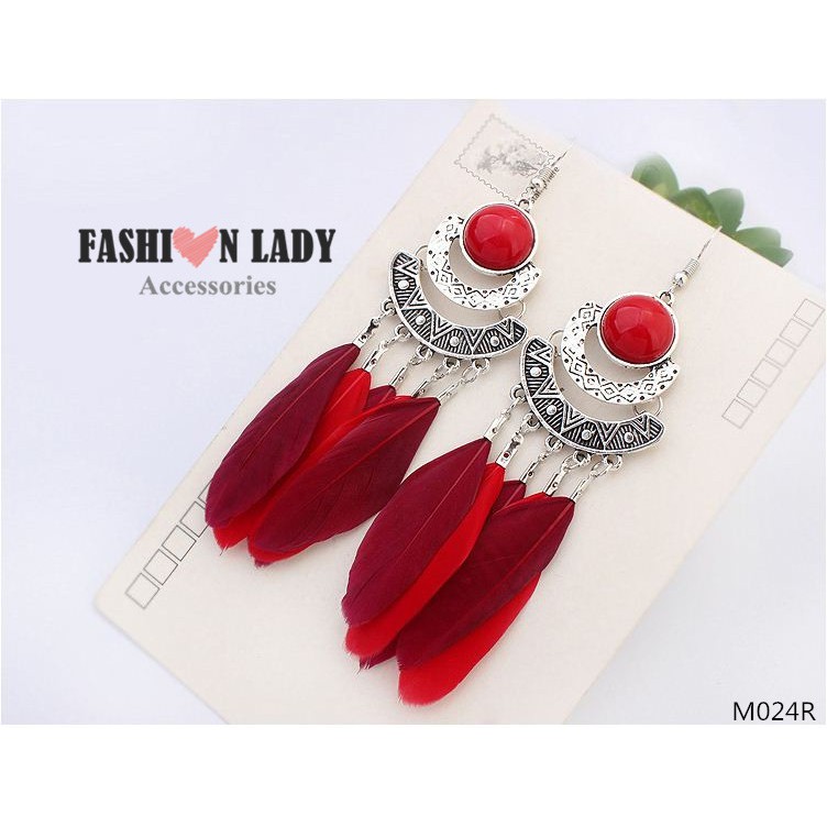 Bông tai Fashion Lady style Âu Mỹ thời trang dễ phối không gây dị ứng - hoa tai lông vũ  thả dài - nhiều màu