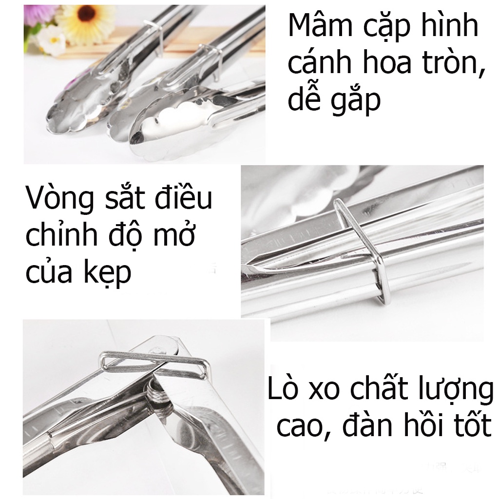 Kẹp thức ăn inox cao cấp, dụng cụ gắp đá, bánh, nướng thịt đa năng, tiện dụng