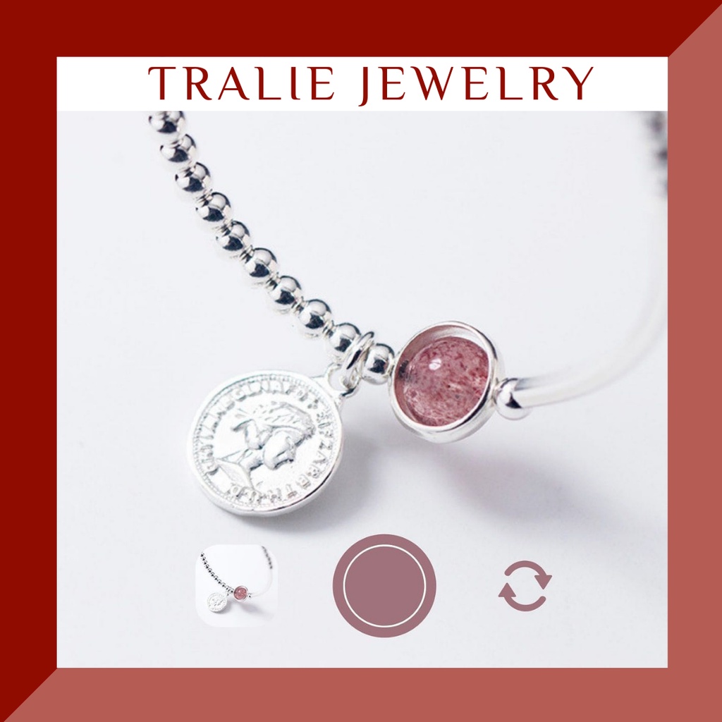 Lắc tay bạc nữ Tralie Jewelry, vòng tay bạc 925 dạng vòng xích mix đá phong thuỷ