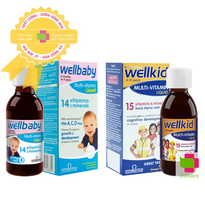 Vitamin tổng hợp cho bé Wellbaby (6 tháng - 4 tuổi)/Wellkid (4-12 tuổi) Multivitamin Liquid, Anh (150ml)