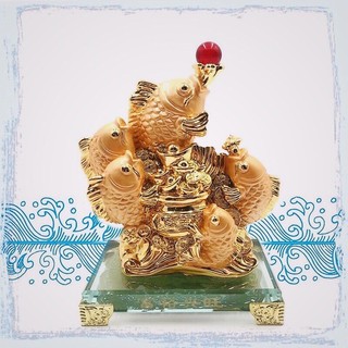 tượng cá chép phong thủy ngũ ngư ngậm châu đế thủy tinh chiêu tài hút lộc