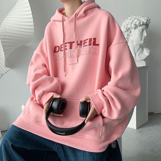 Áo hoodie dáng rộng in chữ phong cách thể thao năng động thời trang cho nam