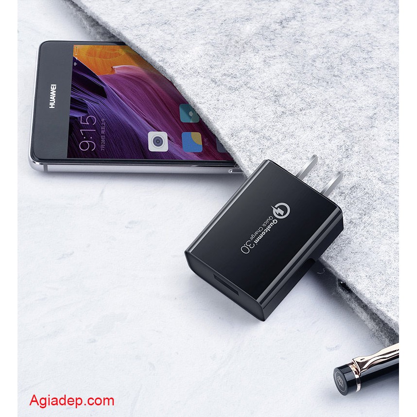 Củ sạc QC3.0 - 1 Cổng USB cao cấp Agiadep-Ugreen (Xịn - Sạc nhanh) Số 1 hiện nay - Màu Đen