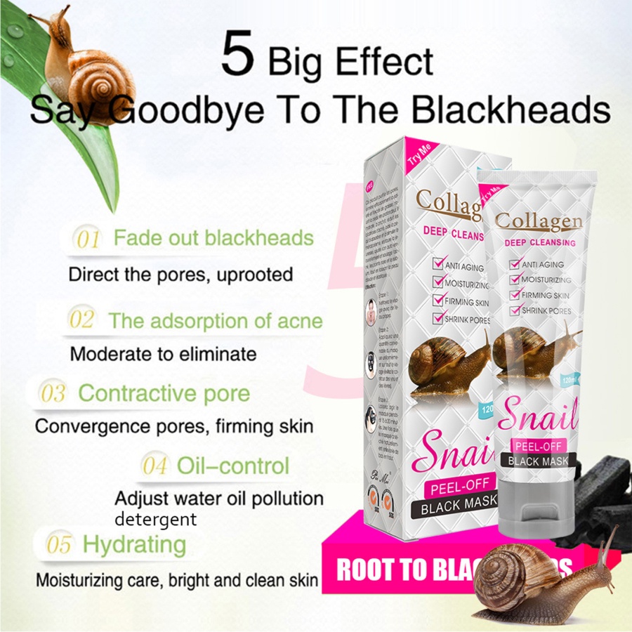Mặt Nạ collagen Ốc Sên Lột Mụn Đầu Đen Làm Sạch Sâu Dưỡng Ẩm Làm Trắng Da Kiềm Dầu 120ml