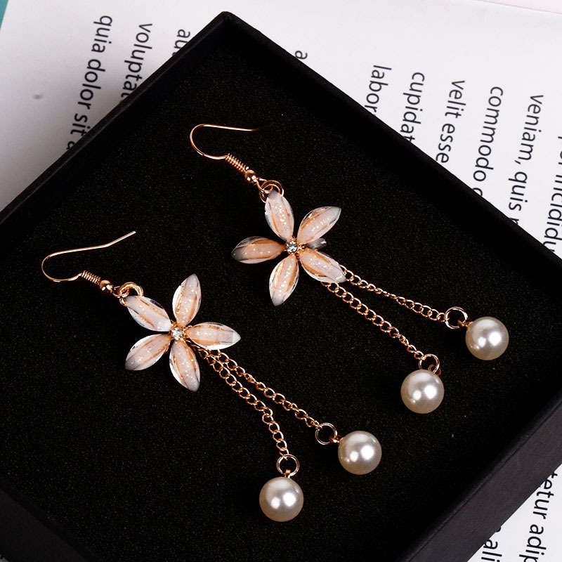 Đôi bông tai tua rua dáng dài đính ngọc trai nhân tạo sang trọng cho nữ