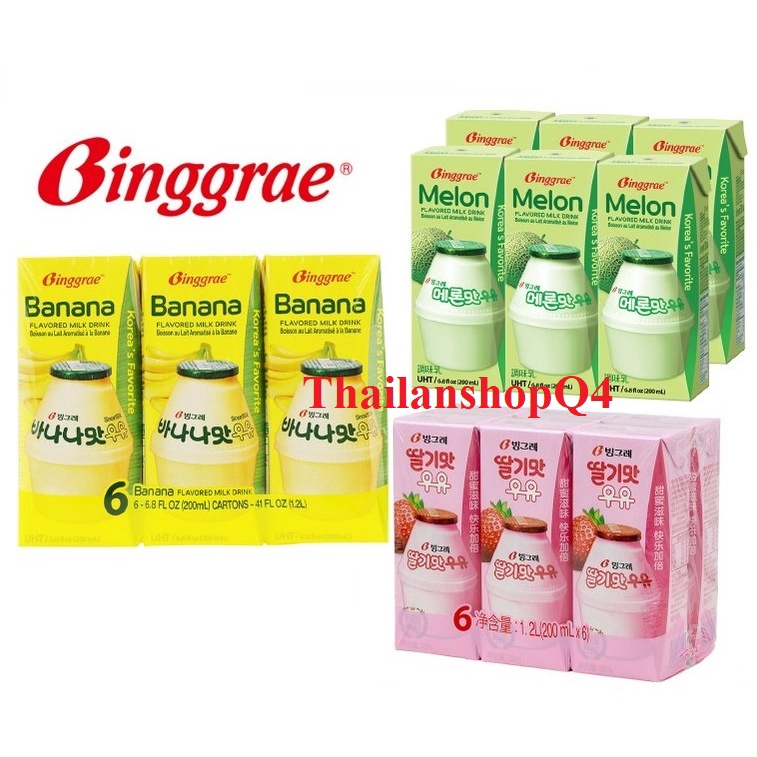 Sữa BINGGRAE Hàn Quốc các vị lốc 6 hộp x200ml/hộp hsd 8/2023