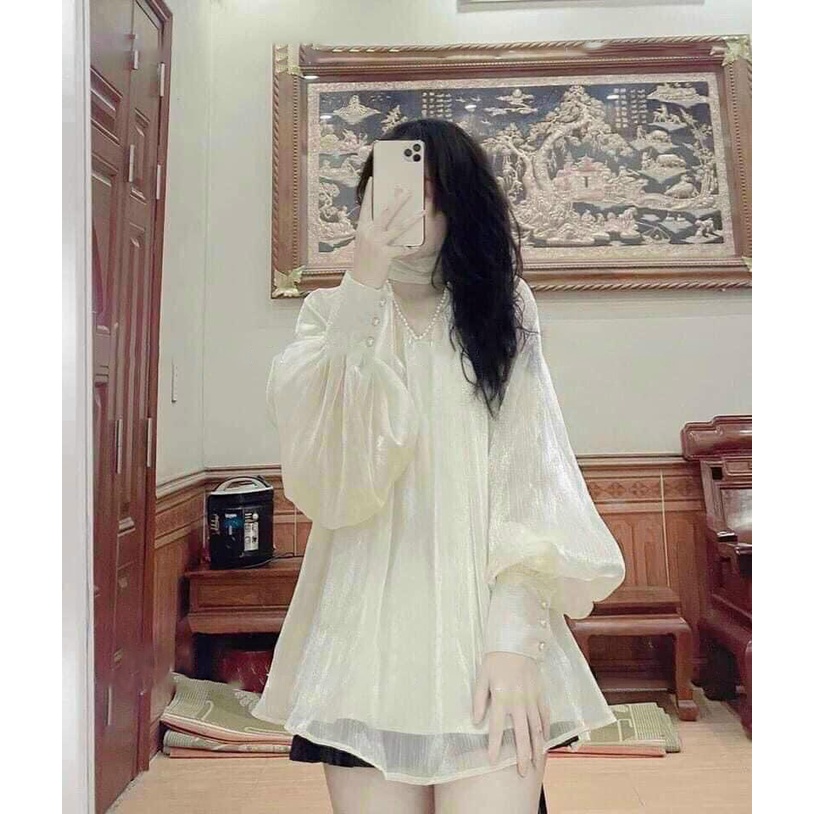 [Video thật]Áo babydoll A27 vải voan tơ tay bồng 2 lớp, áo sơ mi cổ ngọc chất liệu mềm mại bánh bèo siêu xinh.