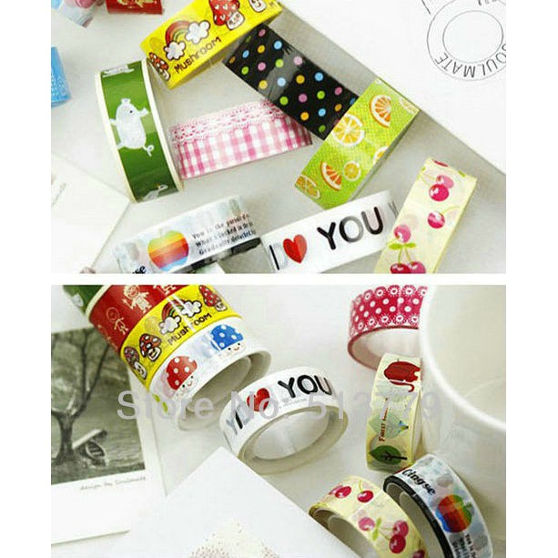 Băng dính trang trí - Băng dính washi tape hình cute dán sổ, thiệp mừng dễ thương