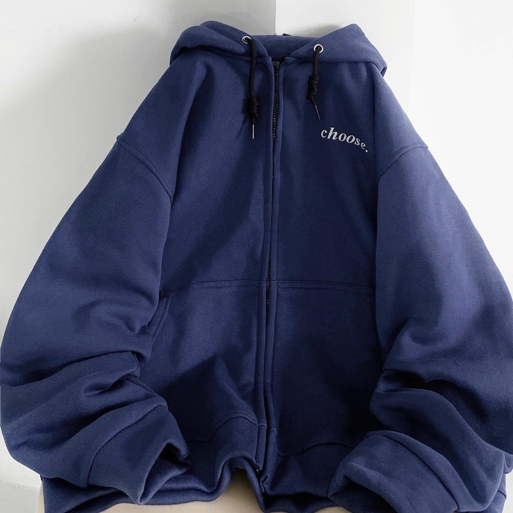 Áo Khoác Nỉ Lót Bông Dây Kéo thêu chữ CHOOSE form rộng ullzang Unisex shopmap