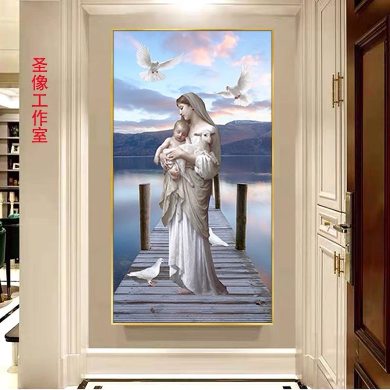 Tranh Công Giá Treo Tường Tráng Gương Bàn Thờ Phòng Khách/ Đại Sảnh Chúa và Đức Mẹ Ban Ơn Bình An