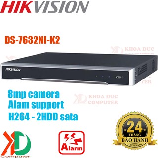Đầu ghi hình 32 kênh camera ip 6mp hikvision ds-7632ni-e2 4k ultra hd, bảo hành chính hãng