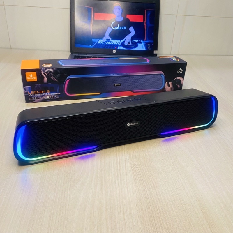 Loa Bluetooth Soundbar Kisonli LED-913 led RGB - tích hợp 2 BASS cực mạnh (nhiều màu)