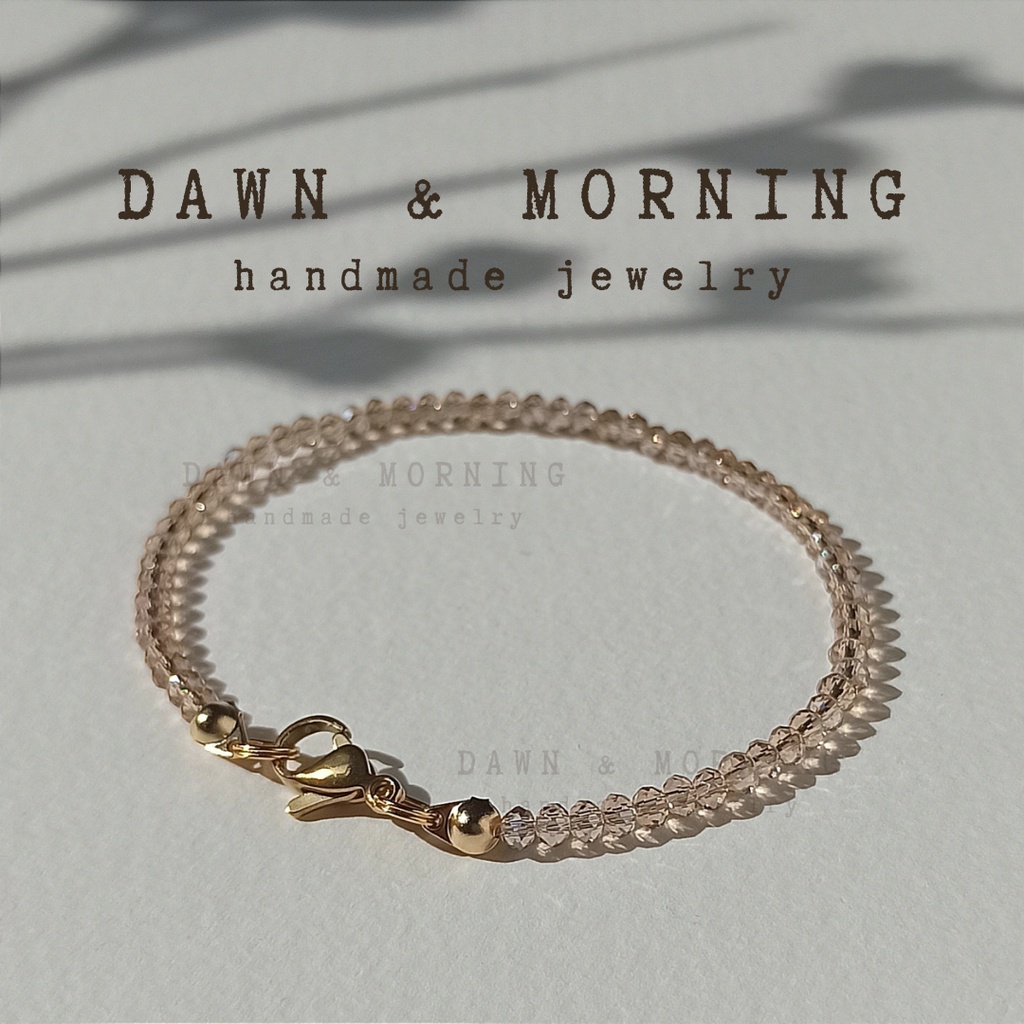 Be nude ~2-2.5mm - Vòng tay nữ hạt pha lê thủy tinh trong suốt phong cách thời trang trung tính, dễ phối trang phục