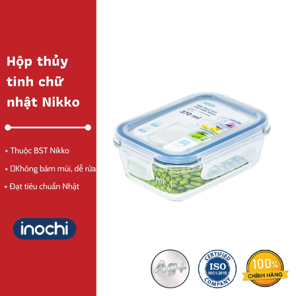 Hộp thủy tinh chữ nhật Nikko Inochi - Hộp thuỷ tinh đựng thực phẩm, Không bám mùi, Chịu nhiệt cao, Chất lượng Nhật Bản