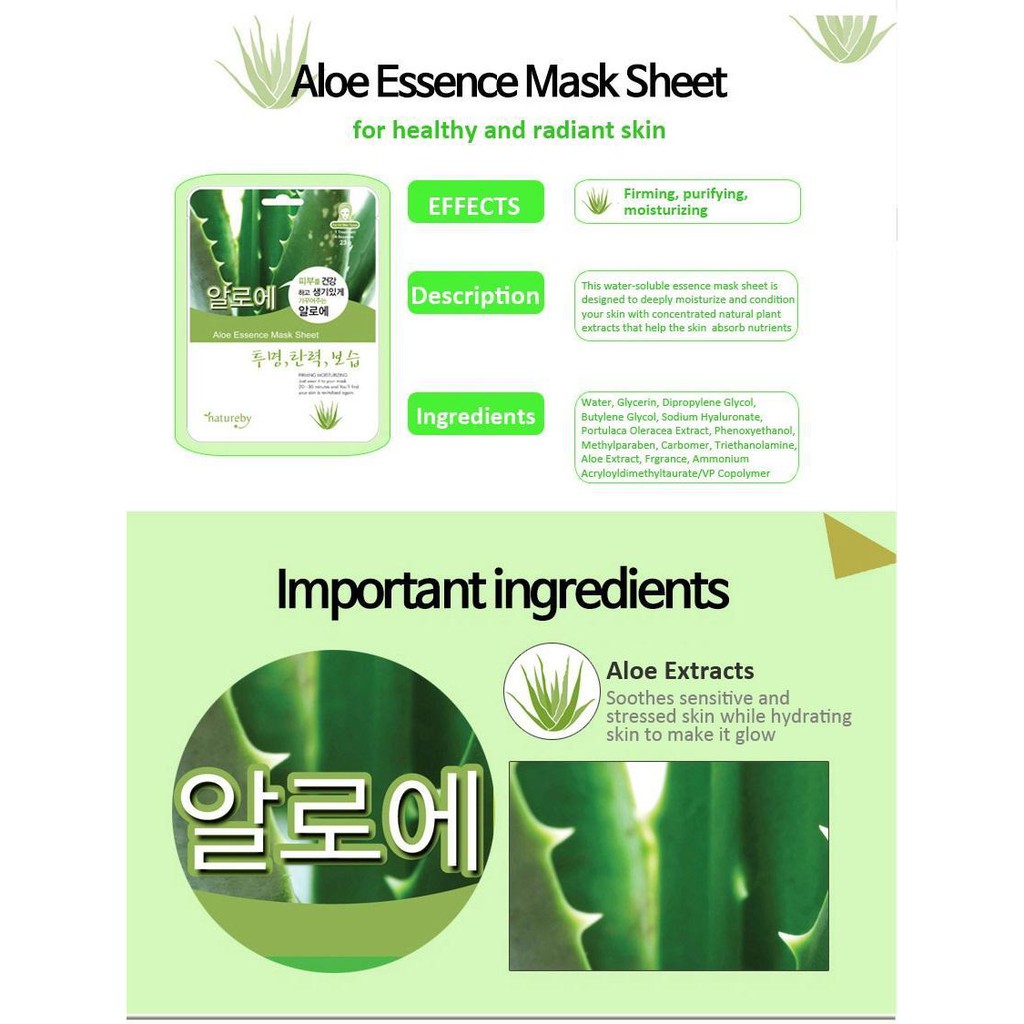 Mặt Nạ Nha Đam NATUREBY Aloe Essence Mask Sheet dưỡng da giảm mụn se khít lỗ chân lông - HÀN QUỐC