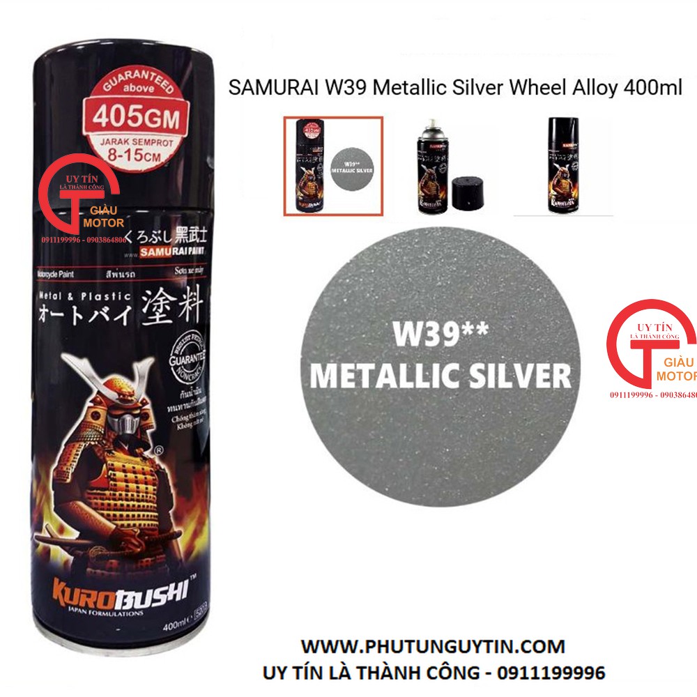 W39 _Sơn xit Samurai w39 màu bạc kim loại sơn mâm_ Metallic Silver  Tốt, giá rẻ, giao nhanh