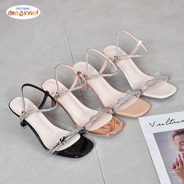 Giày cao gót nữ quai ngang Mica gót nhọn 7phân Đính đá có Big Size 42 43 Ms G1505