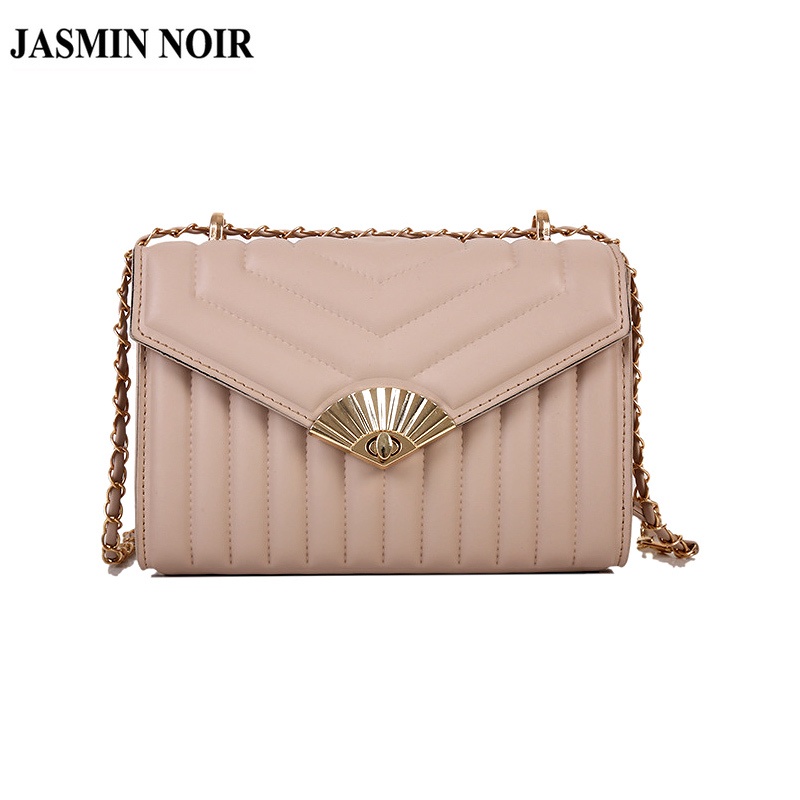 Túi Đeo JASMIN NOIR Chéo Nắp Lật Phối Dây Xích Họa Tiết Kẻ Sọc Cho Nữ